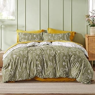 Bedsure Full Comforter Set - Olive Green Bed Set, 3 Pieces Cute Floral Bedding, 1 Soft Reversible Botanical Flowers Comforter and 2 Pillow Shams