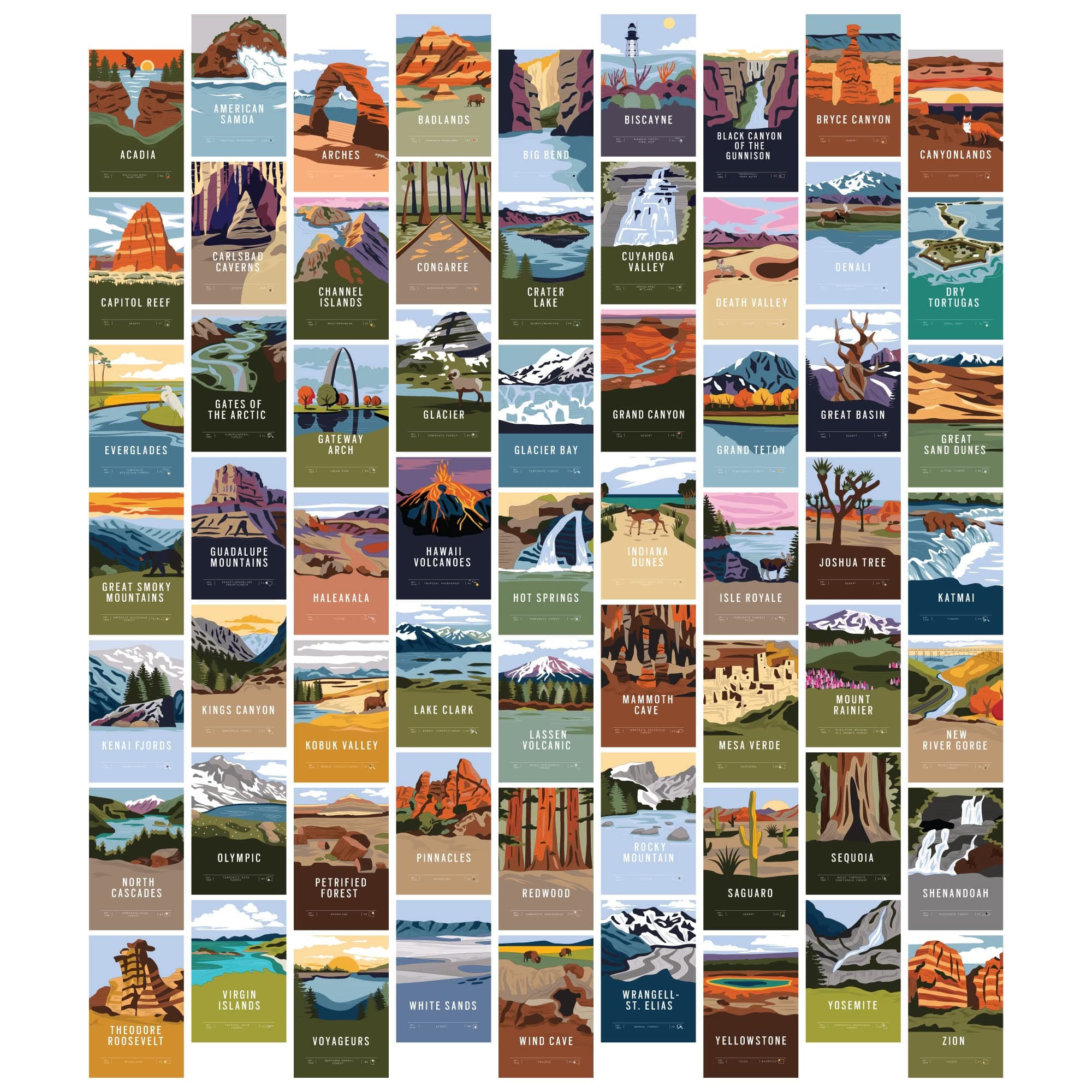 Pop Chart Lab | National Parks Wall Collage Kit | 63 Pcs 4" x 6" Art Prints | Track Your Travels to Every US National Park With America the Beautiful Wall Decor | 100% Made in the USA
