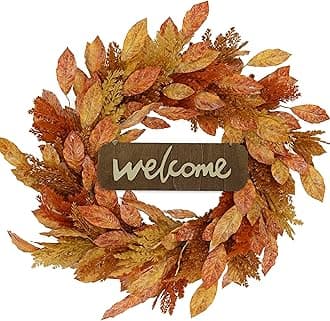20 inch Artificial Fall Wreaths for Front Door Autumn Magnolia Wreath with Multicolor Magnolia Leaves,Tassels for Indoor Outdoor Farmhouse Home Wall Window Festival Wedding Decor