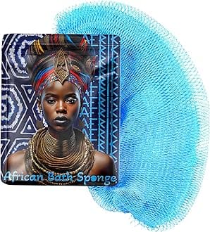 African Net Sponge – Exfoliating Body Scrubber, Black Owned & Rooted in Africa, All Skin Types | 45 in Long (Baby Blue)