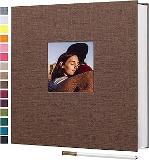 potricher Large Photo Album Self Adhesive 3x5 4x6 5x7 8x10 Pictures Linen Cover 40 Blank Pages Magnetic DIY Scrapbook Album with A Metallic Pen (Brown)