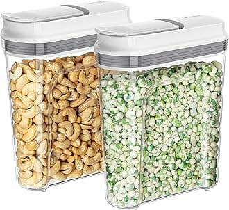 MR.SIGA Airtight Cereal Dispenser Set, Storage Containers for Dry Goods, Nuts, Beans, Snacks, BPA Free, 1.6 L / 1.69 Qt, Medium, Clear, 2 Pack