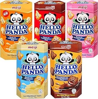 Meiji Hello Panda Biscuits Flavoured Fillings Snacks (Pack of 5 Assorted Flavours) Halal