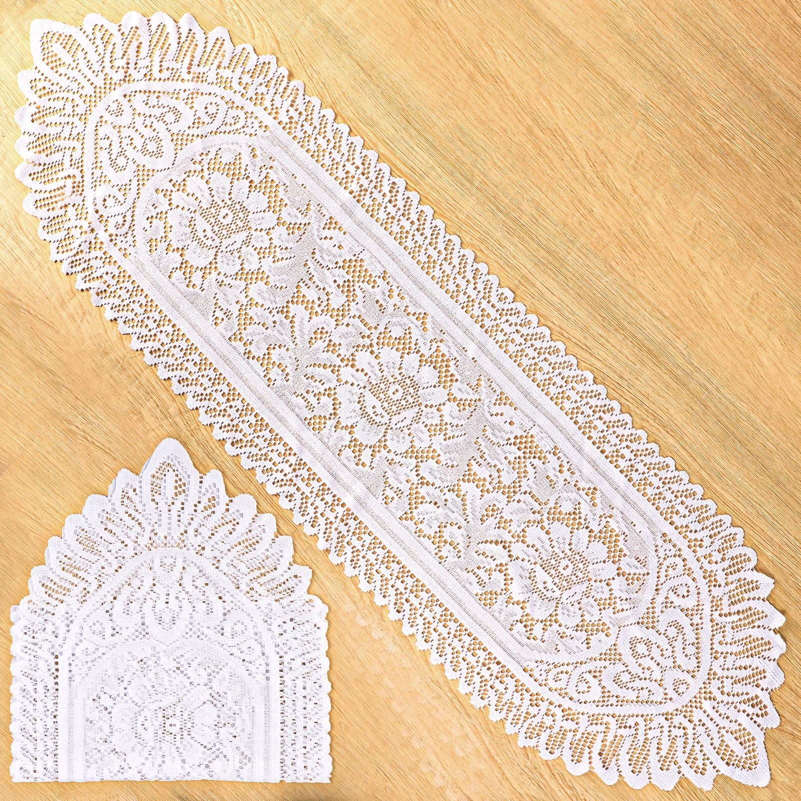 2 Pack Cotton Crochet Lace Rectangular Table Runner Doilies Table Dresser Scarf Décor, White 13" X 45"