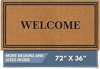 Barnyard Designs Natural Coco Coir Heavy Duty Backing Doormat - Large Cute Non-Slip Front Door Welcome Mat for Outside Entrance or Porch Entry, Brown (36x72, Welcome)