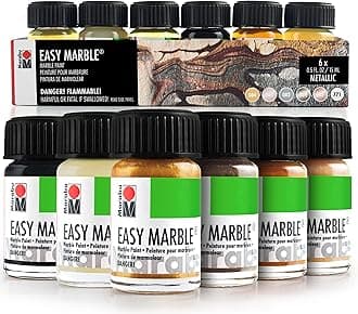 Marabu Easy Marble Paint Set - Metallic Colors Starter Set - Metallic Marbling Paint Kit for Kids and Adults - Hydro Dipping Paint for Tumblers, Ceramic, Paper, Glass, Plastic - 6 x 15ml Bottles