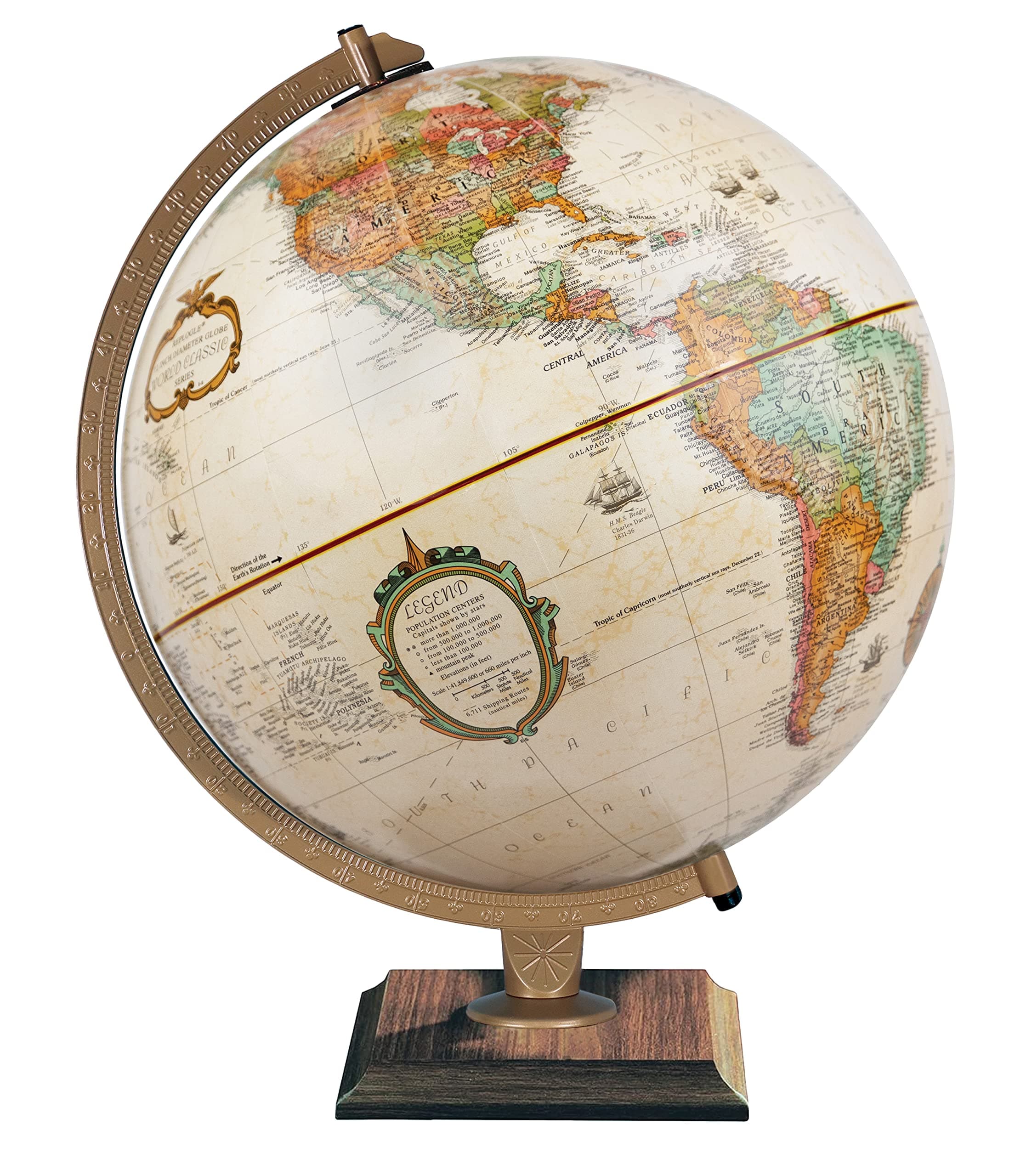 Replogle World Classic Globe, 12" Desktop World Globe For Home or Office Desk Decor, Raised Relief, Up-to-date Cartography, Made in the USA, Antique