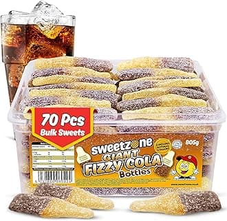 Giant Fizzy Cola Bottles, Halal Sweets Tub, Fizzy Gummy Bottle Sweets for Sweet Enthusiasts, and Cola Flavoured Fanatics, Pick and Mix Gummies, 70 Pcs, 805g