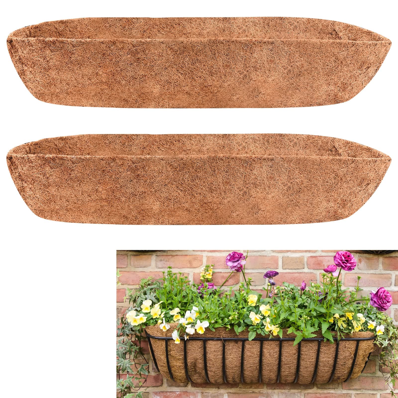 FORMIZON Wall-mounted Coco Liner Trough, 2 Pcs 36 Inch Hanging Basket Coco Liner, Outdoor Planter Liners, Natural Plant Fibres Liner, Coconut Fiber Planter Liners For Hanging Baskets, Window Box