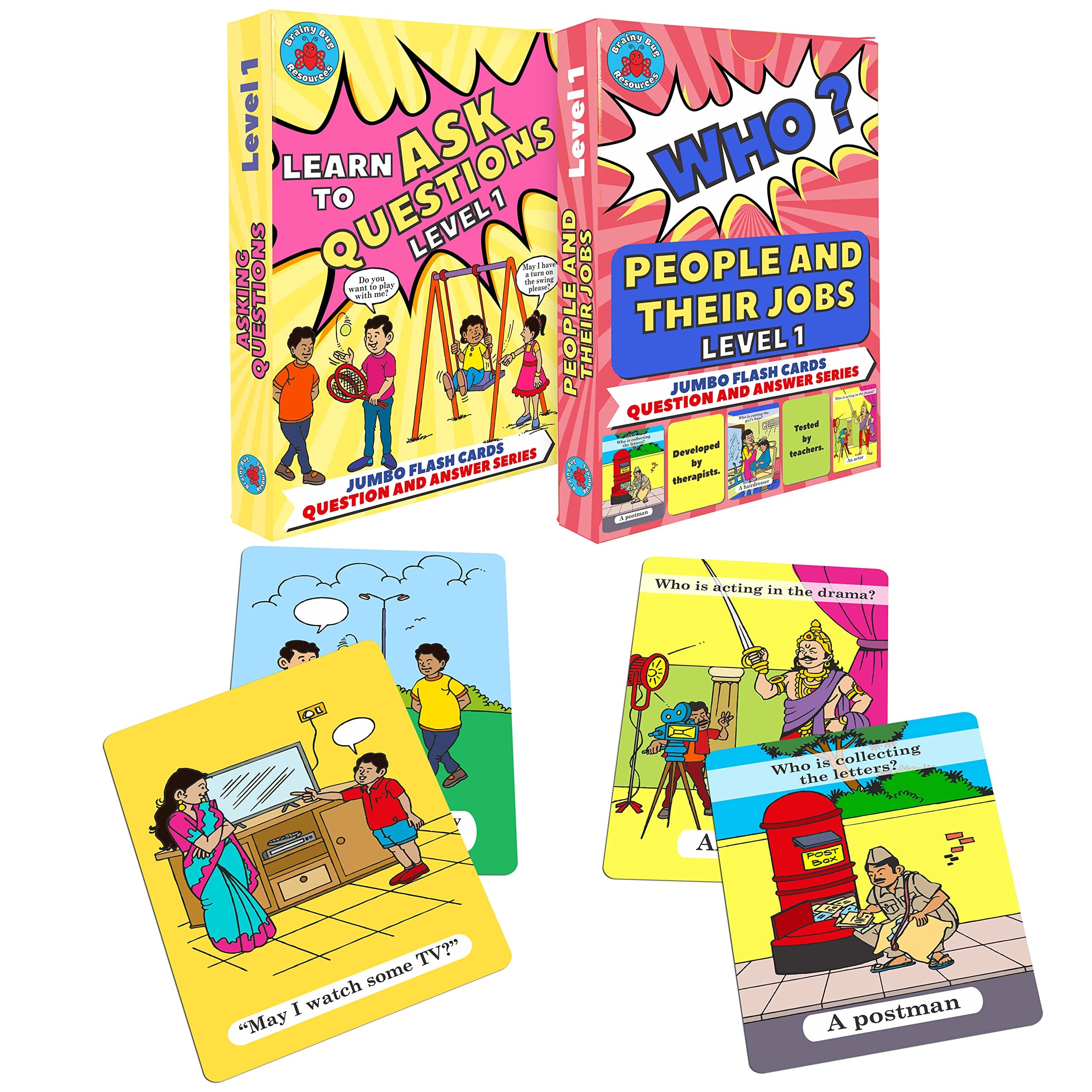 60 flashcards | 30 Ask Questions with App-Enabled Audio Feature in Hindi, English, Tamil, Telugu, Kannada, Punjabi | 30 Answer ‘Who?’ Questions | Spoken English | Special Needs