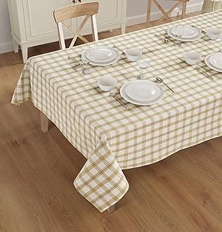 Rectangle Table Cloth - Table Cover - Cotton Mitered Stitched - Checks Table Covers for Kitchen Dining, Wedding, Decorations, & Parties - 60x84 in - Mustard Plaid