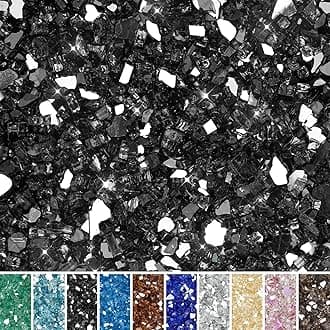 Skyflame 10-Pound Fire Glass for Fireplace Fire Pit and Landscaping, Onyx Black Reflective, 1/4-Inch