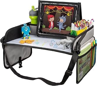 Lusso Gear Kids Travel Tray - Inspire Active Toddlers & Big Kids for Years w/Dry Erase Board & Eating Snack Tray, No-Drop Tablet iPad Holder Stand & Art Supplies Storage Pockets