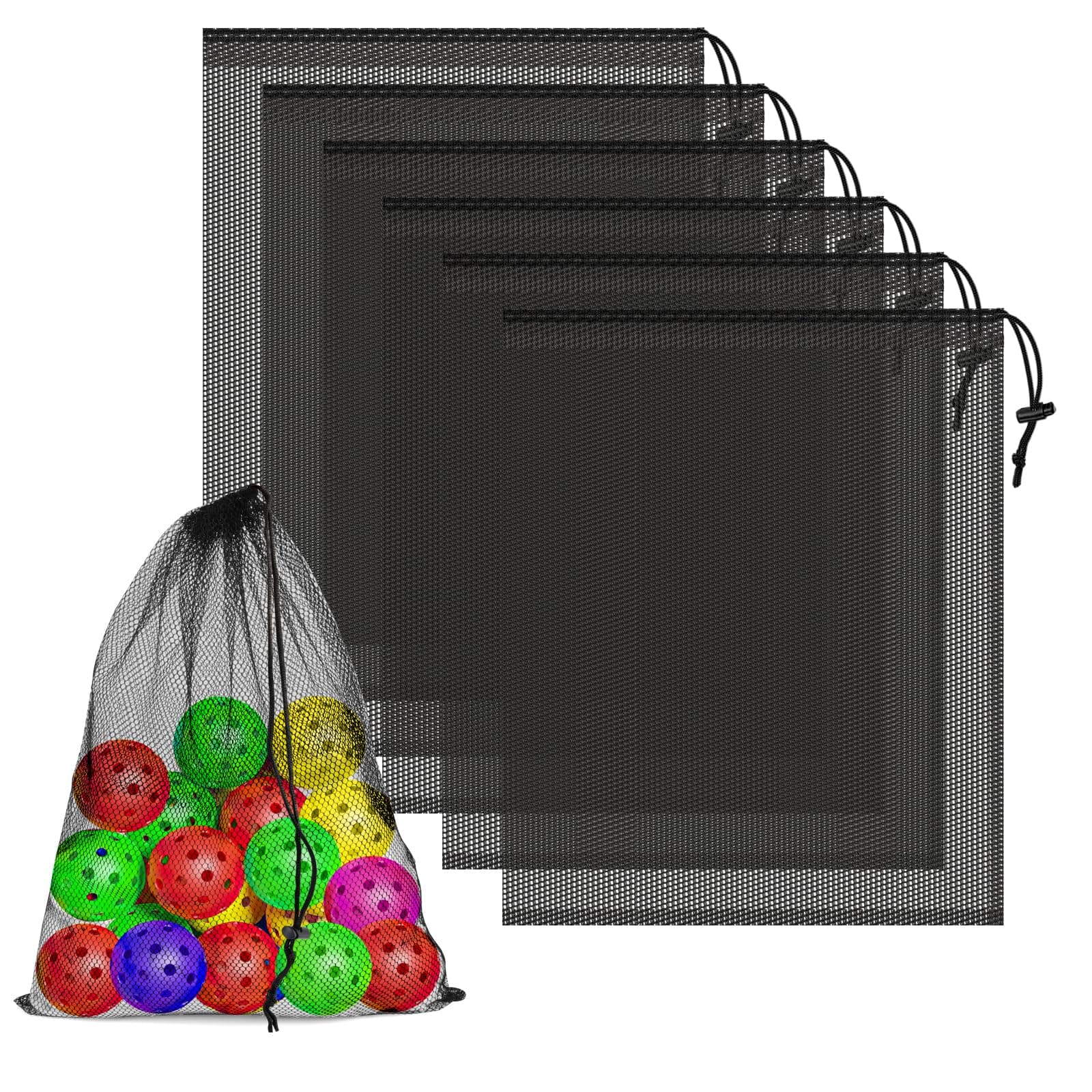 6 Pcs Mesh Bags Drawstring, 14x17 Inch with Lock, Multipurpose Storage Bags for Gym, Balls, Beach, Laundry(Black)