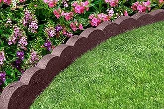 Flexi Curve Scalloped Garden Edging Rubber Landscape Scallop Lawn Border Edging Section 120cm (4ft), Earth(Brown), Pack of 4