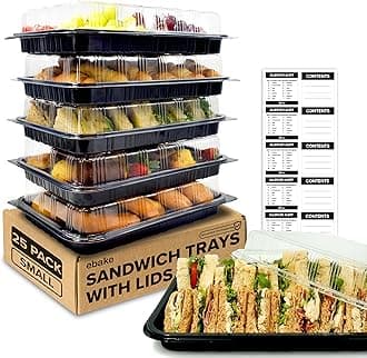 25 Pack Sandwich Platter Trays with Lids – Reusable Catering Food Trays for Parties, Buffets, Sushi, Sandwiches, Cake & Meal Prep (34 x 24 x 7.5 cm)