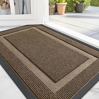 OLANLYFront Door Mat Indoor Outdoor Entrance, Waterproof All-Season, All-Weather Doormat, Sturdy Natural Rubber, Fade Resistant, Low Profile, Easy Clean Patio Porch Entryway Mat, 71x24, Brown