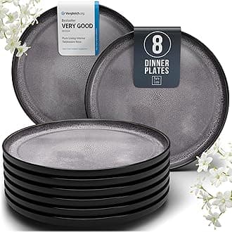 Dinner Plates of 8 - Stoneware plates large series - Noble dinner plates dishwasher-, microwave-, scratch-resistant - Stylish in dark gray - Tableware set 8 persons