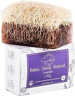 Lavender Soap with Loofah Inside - Natural Exfoliating Loofah Soap Bar - Smells Like Lavender & Vanilla - Handmade, Moisturizing Soap - Relaxing Aromatherapy Soap for Face and Body [4.40 oz - 125 gr]