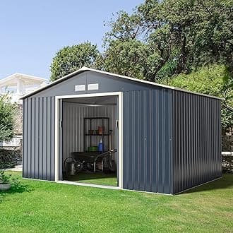 Goplus Outdoor Storage Shed, 11' X 8' Metal Garden Shed with 4 Vents & Double Sliding Door, Utility Tool Shed Storage House for Backyard, Patio, Lawn