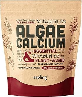 sapling Calcium Supplement - Whole Food with Vitamin K2 & D3, Magnesium, Zinc, Boron, Mineral Complex. Sourced Sustainably from Red Algae. for Bone Strength and Support. Non-GMO & Vegan (270 Count)