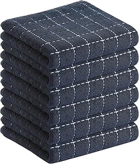 Homaxy 100% Cotton Terry Kitchen Towels(Dark Grey, 13 x 28 inches), Checkered Designed, Soft and Super Absorbent Dish Towels, 6 Pack
