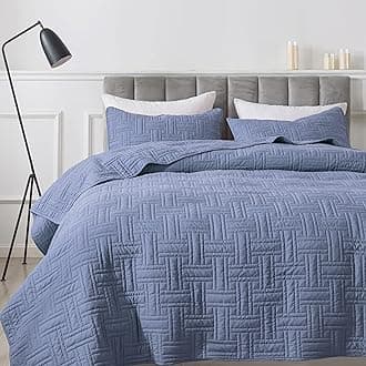 R.SHARE Blue Quilt Twin Size Bedding Sets with Pillow Sham, Lightweight Soft Bedspread Coverlet, Basket Weave Quilted Blanket Thin Comforter Bed Cover for All Season, 2 Pieces, 68x90 inches
