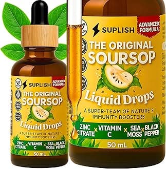 Soursop Bitters Soursop Leaves Liquid Drops with Turmeric Extract, Vitamin C, Zinc Citrate and Black Pepper for Enhanced Bioavailability - 50 ml by SUPLISH