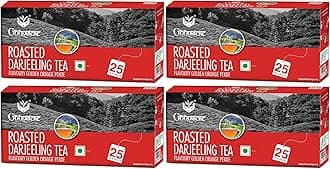 Roasted Darjeeling Tea Bags - 25 Tea Bags, (Pack Of 4) | 100% Pure & Natural Long Leaf | Flavoury Golden Orange Pekoe | Black Tea, 100 Gram