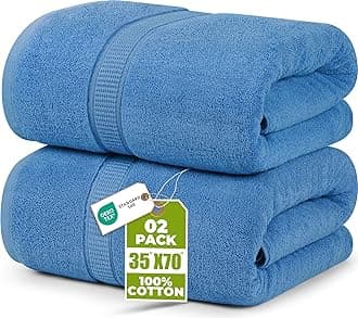 Utopia Towels Luxurious Jumbo Bath Sheet 2 Piece, 600 GSM, 35 by 70 Inches, 100% Ring Spun Cotton, Highly Absorbent and Quick Dry Extra Large Bath Towel, Super Soft Towel, Electric Blue