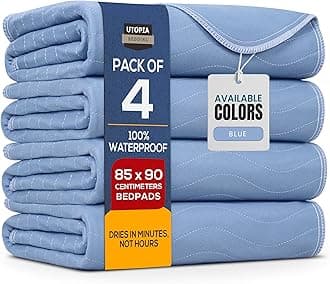 Incontinence Bed Pads 85 x 90 cm Blue (Pack of 4) Incontinence Bed Sheets, Waterproof Washable Bed Pads for Incontinence Adults, Bed Wetting Sheets