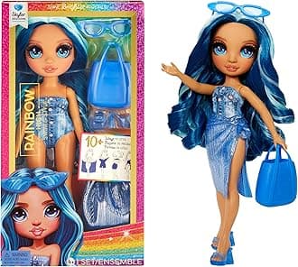 Swim & Style - Skyler (Blue) - 28 cm Doll with Shimmering Pareo to Wear More than 10 Ways - Swimsuit, Sandals, Accessories - Toy for Kids - For Ages 4-12