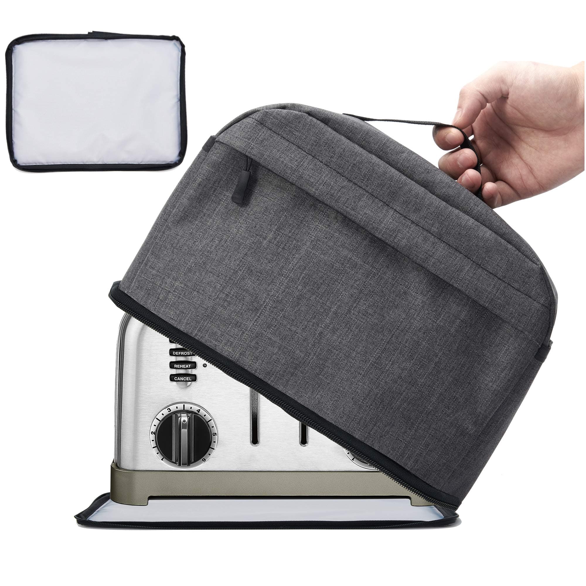 (4 Slice (With Removable Bottom), Dark Gray) - BGD-DG 4 Slice Toaster Cover with Removable Bottom 2-in-1 Toaster Bag with Zipper & Open Pockets Toaster Storage Bag with Handle, Dust and Fingerprint...