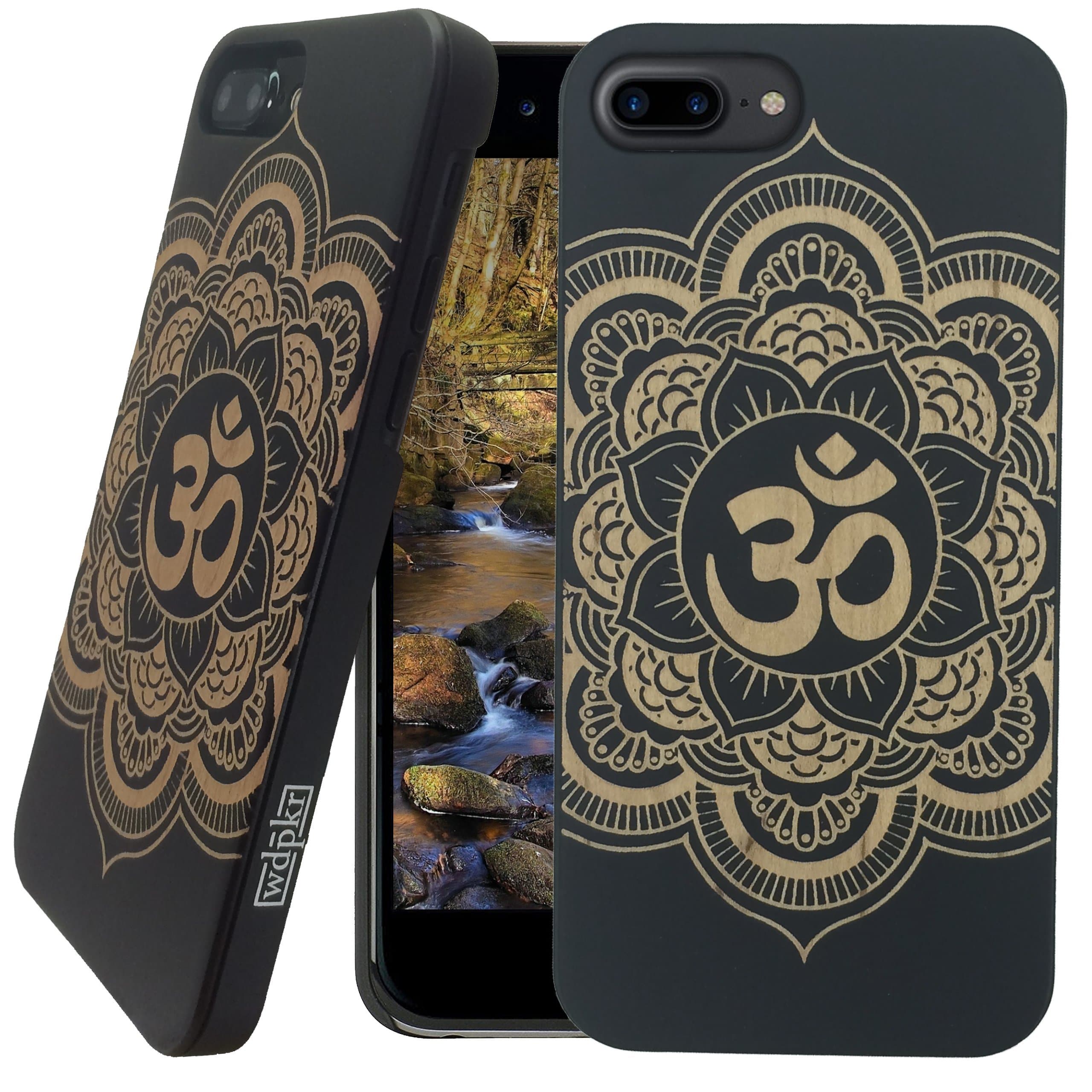 Wood iPhone Case - iPhone 7 Plus/iPhone 7 Plus Case - WDPKR Wooden Phone Cover - Unique High Contrast Black Painted Wood Bumper Accessory for Apple iPhone 7 Plus (Mandala OM)