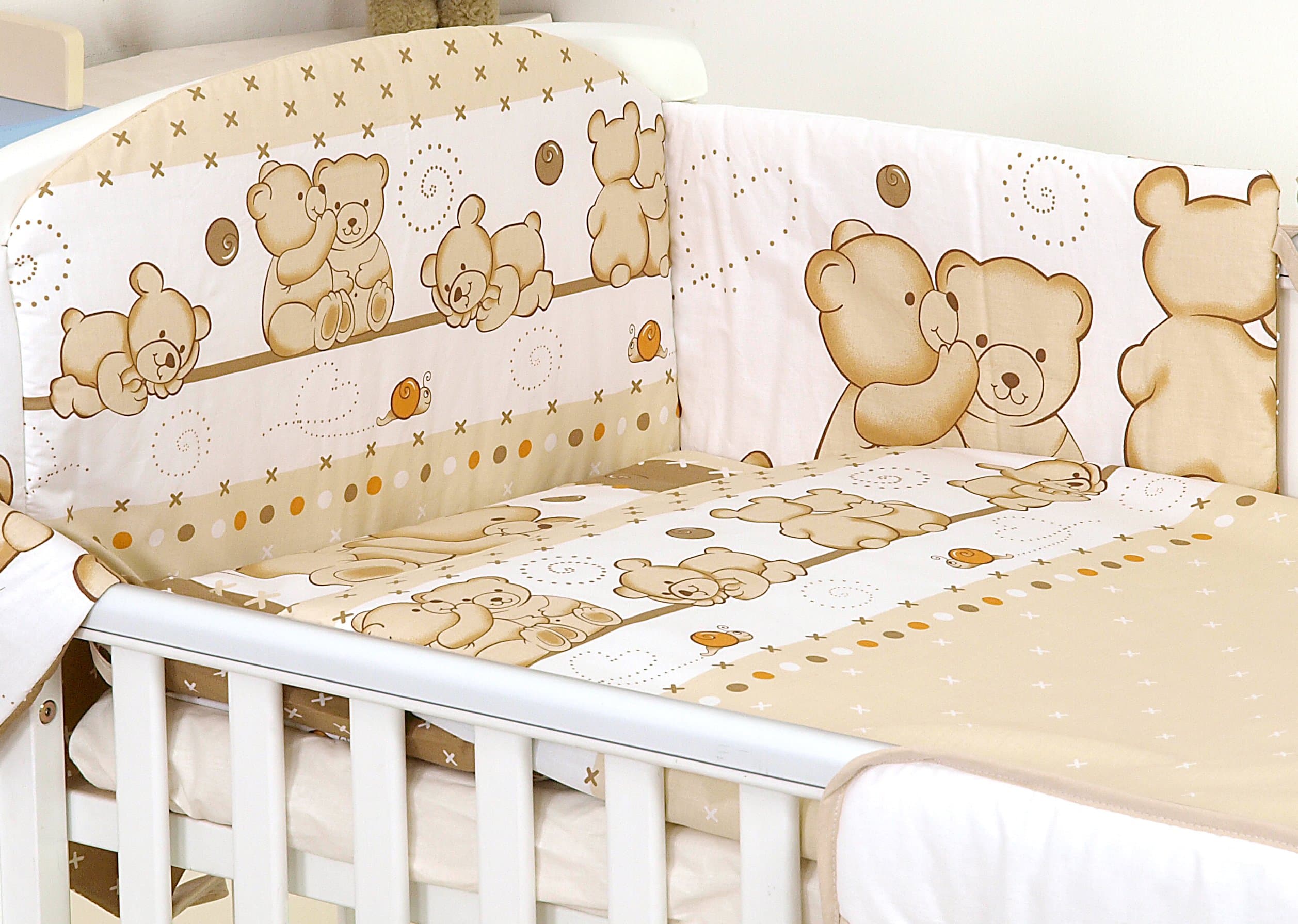 3 pc Set Brown Friends Teddy Bear Pattern inc Duvet Cover-Pillow CASE-Bumper - for COT 120X60 OR COT Bed 140X70 (COT Bed 140X70)