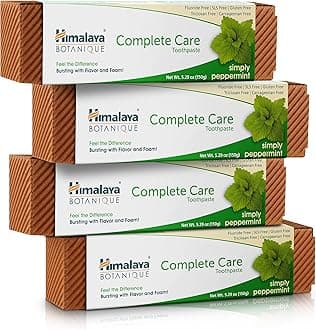 Himalaya Botanique Complete Care Toothpaste, Herbal, Peppermint Flavor, Fights Plaque, Freshens Breath, Fluoride Free, No Artificial Flavors, SLS Free, Cruelty Free, Foaming, 5.29 Oz, 4 Pack…