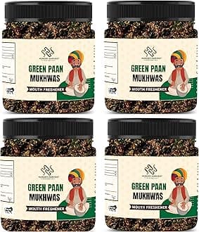 Hungry Harvest Home Made Green Paan Mukhwas Paan Mukhwas Mouth freshener Without supari [Jar Pack] (1200 Grams (Pack of 4 of 300 Grams))