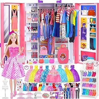 - Doll Closet Playset with Doll, 342 Pcs Clothes and Accessories, Princess Dresses Top Pants Swimsuits Wardrobe Shoes Hangers and Other Accessories, Dress up Toys for Girls Toddlers Gift Toys