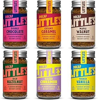 Little's Flavoured Decaf Bundle Instant Coffee, 6 Pack (50g x 6) - Decaffeinated Coffee, Flavours: Toffee, Vanilla, Chocolate, Hazelnut, Caramel, Coconut - Vegan Friendly, Low Calories, No Added Sugar