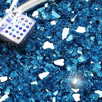 NUPICK 10 Pound Fire Glass, 1/4 Inch Reflective Fire Pit Glass, Tempered Firepit Glass Rock for Propane or Natural Gas, Glass Rocks for Fire Pit Table or Fireplace, Pacific Blue Reflective