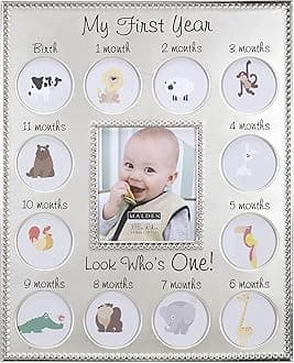 Malden International Designs My First Years Beaded Two Tone Silver Metal Picture Frame, 3 Option, 1-3.5x4 & 12-1x1, Silver