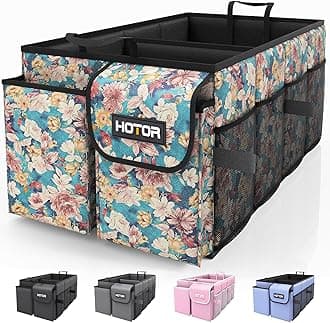HOTOR Trunk Organizer- Car Organizer, Foldable Trunk organizer for SUVs & Sedans, Sturdy Car Organization for Car Accessories, Tools, Sundries, Blue Flower, 2 Compartments, 21.3"×12.6"×10.6"