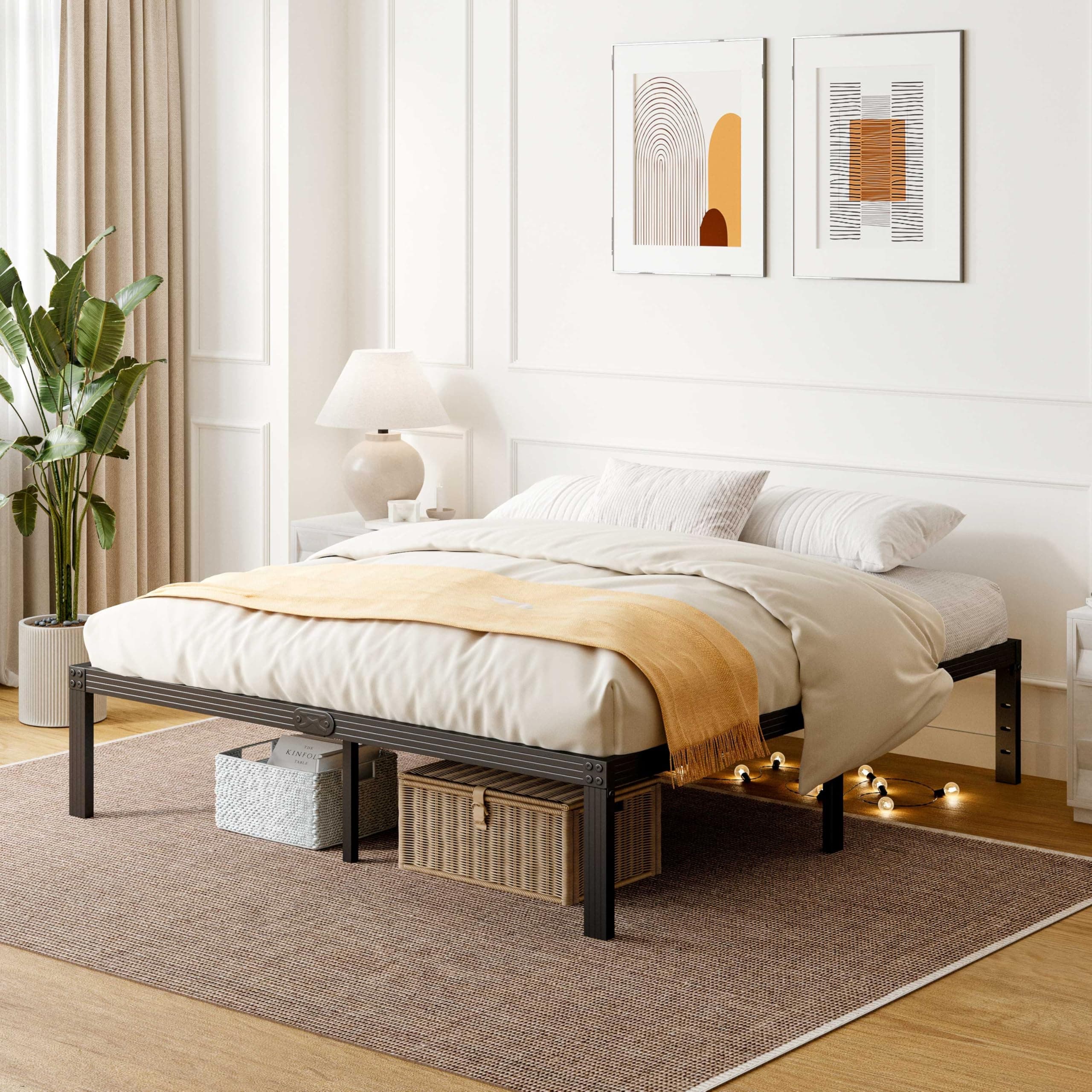 ZIYOO Queen Size Bed Frame, 14 Inches Platform Bed Frame, 3500lbs Heavy Duty Steel Slat, Non-Slip Design, No Box Spring Needed, Easy Assembly, Quiet Noise Free, Under Bed Storage Space, Black