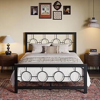 SHA CERLIN Full Size Metal Bed Frame with Vintage Circular Design Headboard and Footboard,No Box Spring Required,Easy Assembly,Noise-Free,Black