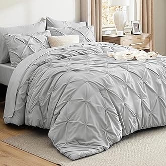 Bedsure King Size Comforter Set Light Grey - Bed in a Bag Bedding Set 7 Pieces, GentleSoft™ Pintuck Bed Set Gift for Family, Pinch Pleat Light Grey Comforter with Sheets, Pillowcases & Shams