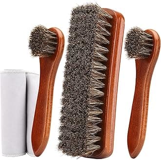 Unekez 4-Piece Horsehair Shoe Brush Shine Kit, Shoe Polish Kit, Leather Shoes Boot Cleaning Brush Care Clean Dauber Applicators