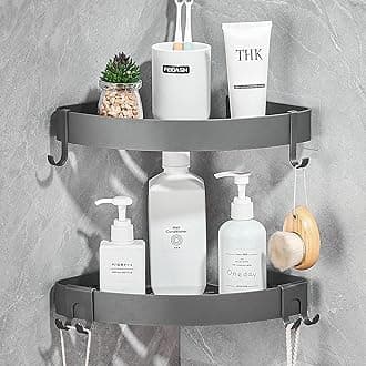 GERUIKE Corner Shower Shelves No Drilling Adhesive Bathroom Shelf Aluminium Shower Caddy Basket Wall Mounted Storage for Kitchen & Bathroom Organiser Matt Grey 2 Pack