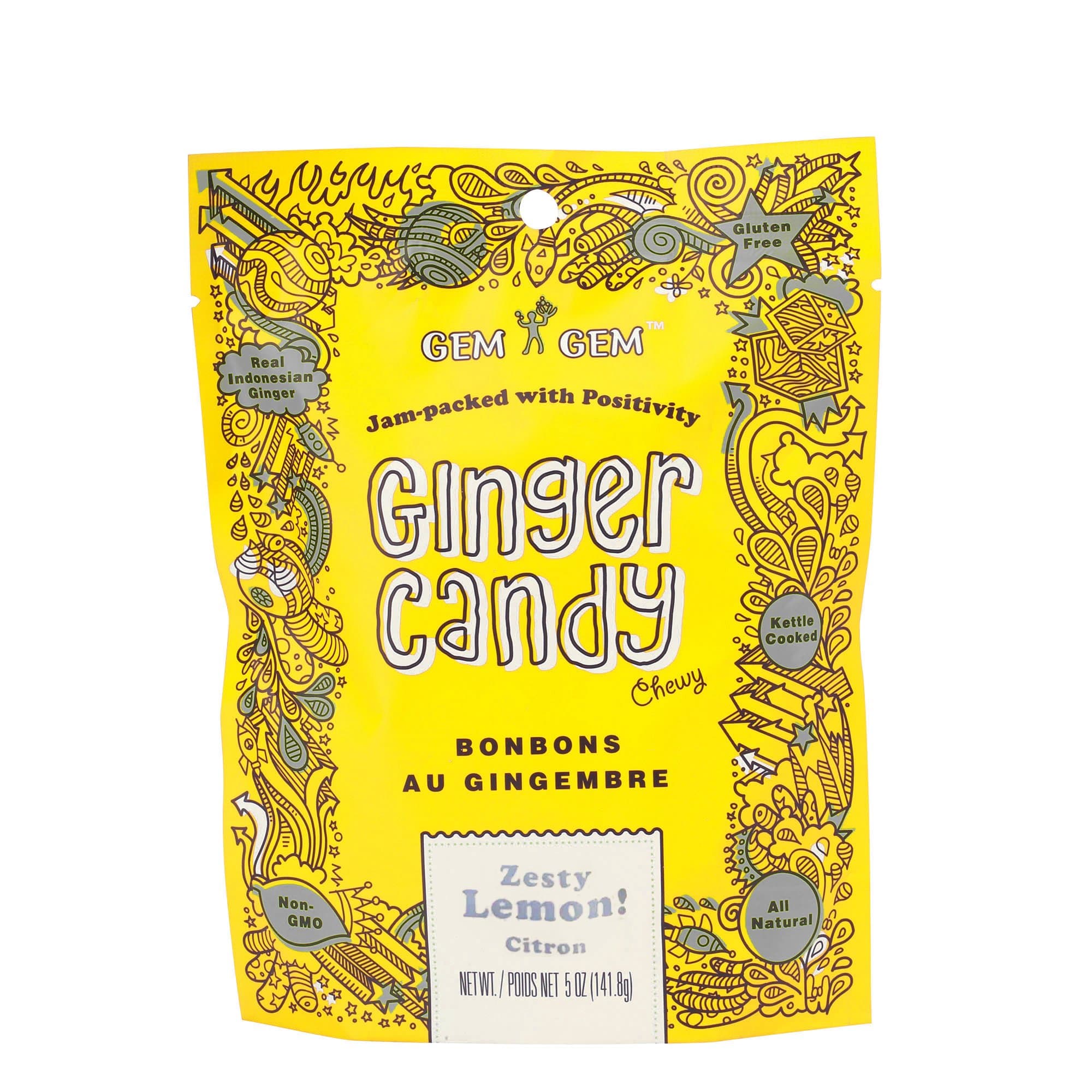 Gem Gem Ginger Candy Chewy Ginger Chews (Lemon, 5.0 oz, 1 Pack)