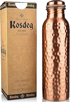 Hammered Copper Water Bottle 1 Liter / 34 Oz Extra Large - an Ayurvedic Pure Copper Vessel - Drink More Water, Lower Your Sugar Intake and Enjoy The Health Benefits Immediately