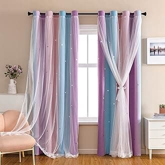 XiDi Dream Star Blackout Curtains for Kids Rooms Girl Princess Curtain for Daughter Bedroom 84 inches Long (Pink Purple, W52 X L84)